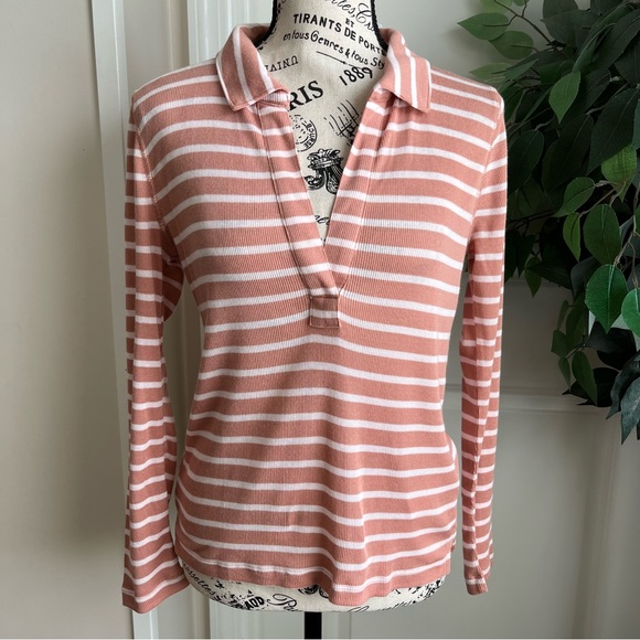 J. Crew Ribbed Polo T-Shirt in Stripe Pink Sz M - Picture 3 of 15